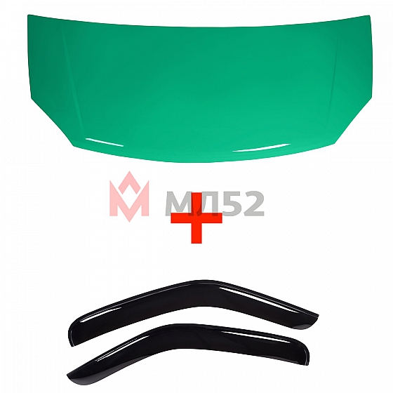 Капот зеленый (Кипр) + Дефлекторы (ветровики) боковых стекол черные (Газель Некст)