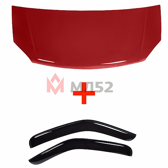 Капот красный (Чили) + Дефлекторы (ветровики) боковых стекол черные (Газель Некст)