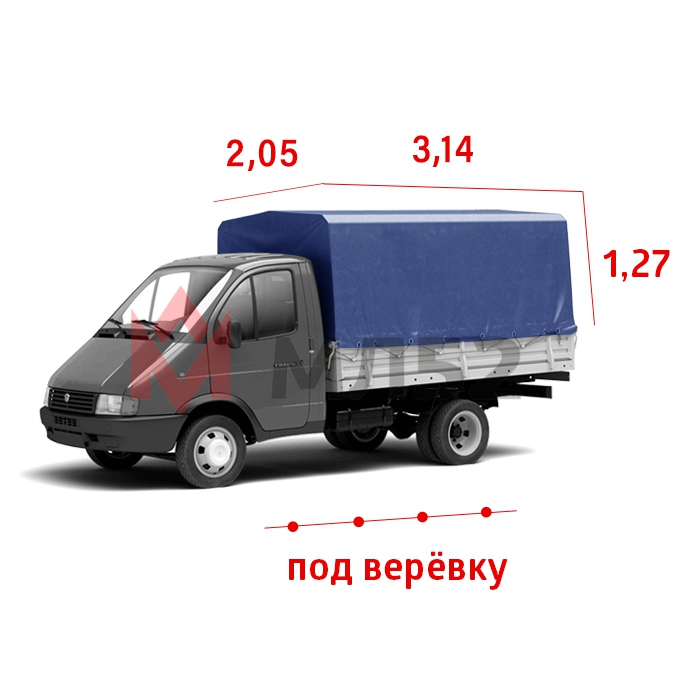 Тент для а/м Газель 3 метра старого образца, "Стандарт", синий (двухсторонняя ткань), под веревку