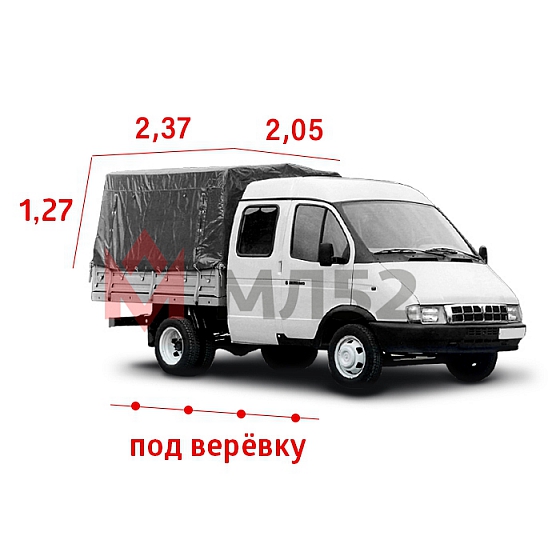 Тент для а/м Газель Фермер старого образца серый (двухсторонняя ткань), под веревку