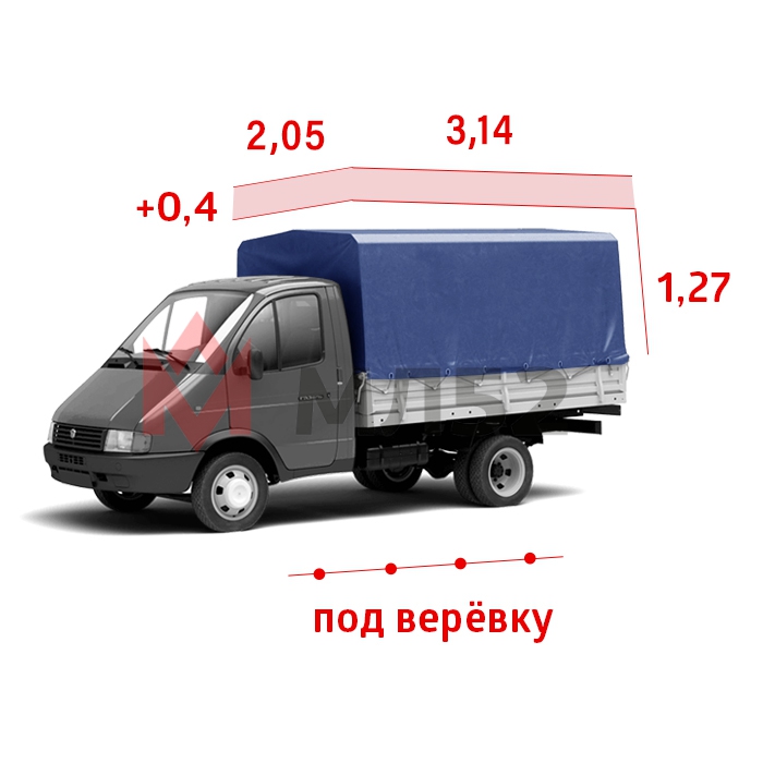 Тент для а/м Газель 3 метра старого образца, "Увеличенная высота +40", синий (двухсторонняя ткань), под веревку