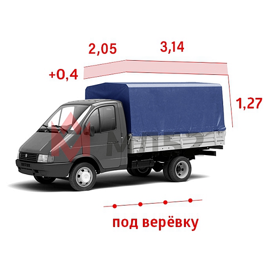 Тент для а/м Газель 3 метра старого образца, &quot;Увеличенная высота +40&quot;, синий (двухсторонняя ткань), под веревку