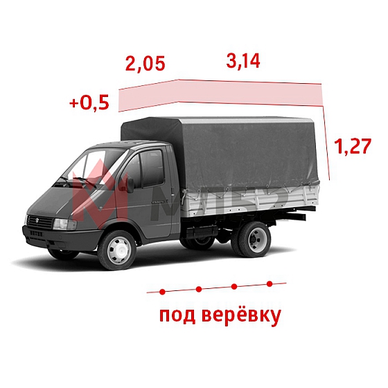 Тент для а/м Газель 3 метра старого образца, &quot;Увеличенная высота +50&quot;, серый (двухсторонняя ткань), под веревку