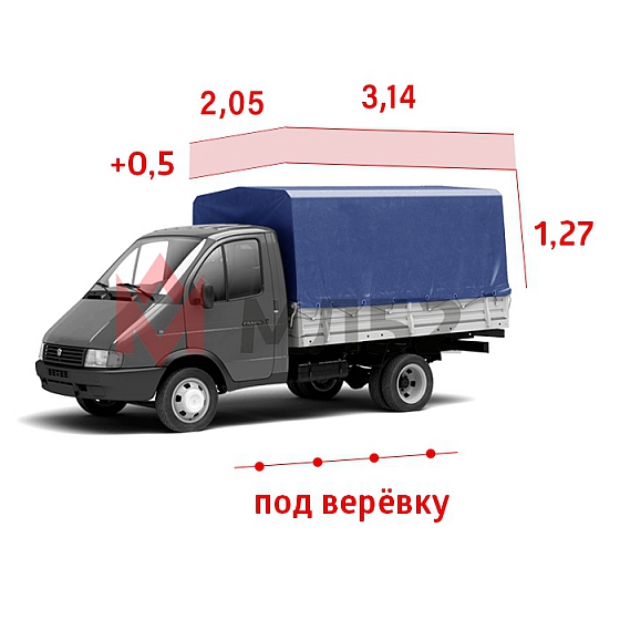 Тент для а/м Газель 3 метра старого образца, &quot;Увеличенная высота +50&quot;, синий (двухсторонняя ткань), под веревку