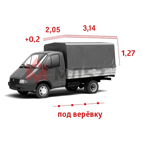 Тент для а/м Газель 3 метра старого образца, &quot;Увеличенная высота +20&quot;, серый (двухсторонняя ткань), под веревку