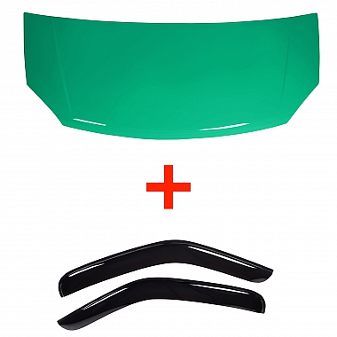 Капот зеленый (Кипр) + Дефлекторы (ветровики) боковых стекол черные (Газель Некст)